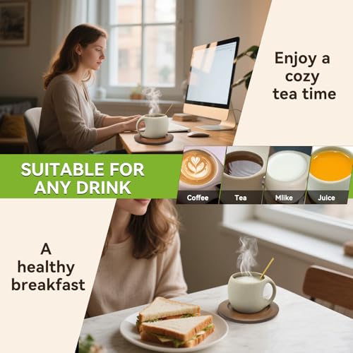 Ceramic Coffee Mug with Natural Wood Saucer & Spoon