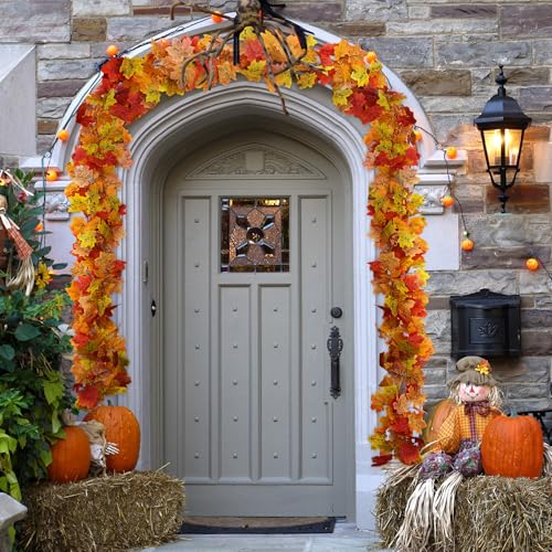 2Pcs 13FT Artificial Fall Leaves Garland for Thanksgiving Decor (2 Pc Fall Leaves Garland / Fall Garland)