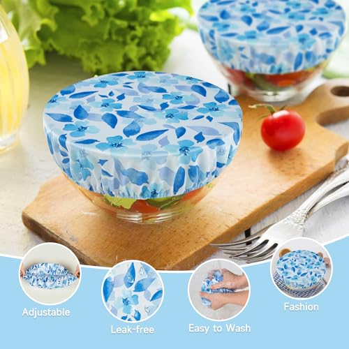 Elastic Reusable Bowl Covers for Bread Proofing (3 Pack / Blue Flower)