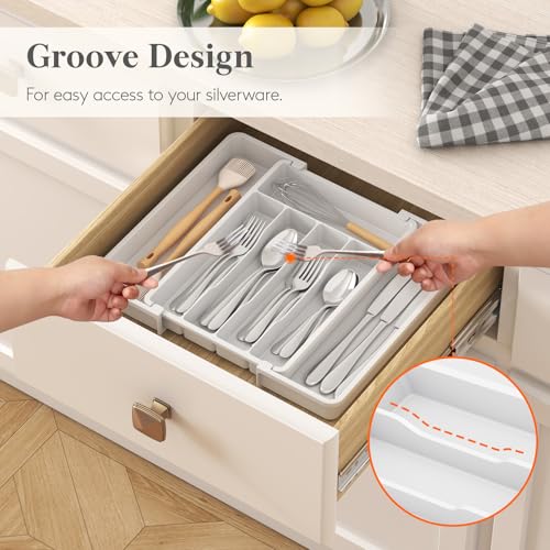 Expandable Silverware Drawer Organizer (White / Medium Wide(8.5-14''W x 12''D))