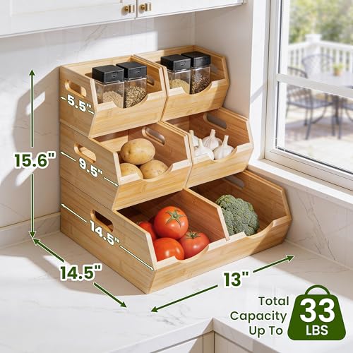 3 Tier Bamboo Pantry Storage Bins (3-Tier ( 5 pack ))