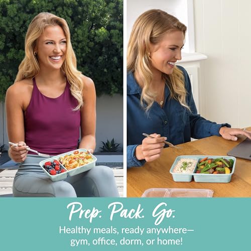 Prep 2 Compartment Meal Prep Containers with Lids (Mint)