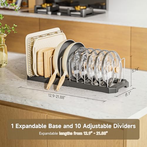Pots and Pans Organizer under Cabinet (Black / 12 Adjustable Dividers)