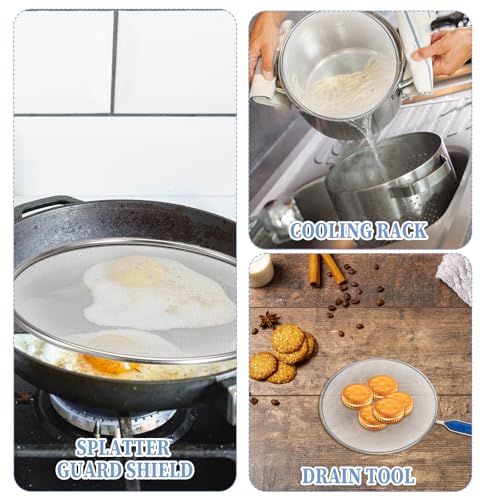 Stainless Steel Grease Splatter Screen for Frying Pan 8’’ Splatter Guard with Comfortable Grip Handle Pan Cover Cooking Protector Ultra Fine Mesh Prevents Oil Splatters and Messes for Frying Cooking