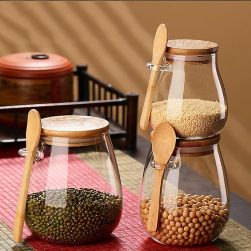 Airtight glass jar storage container with bamboo lid Set of 4 (Small*4pcs)