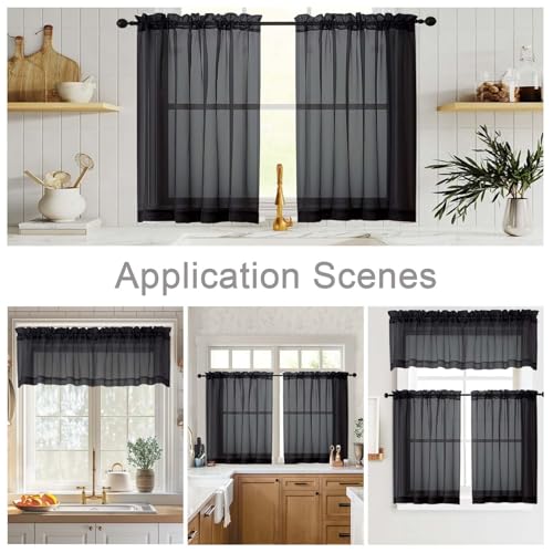Black Kitchen Curtains 30 Inch Length Tier 2 PCS (Black / 42"W x 30"L (Pack of 2))