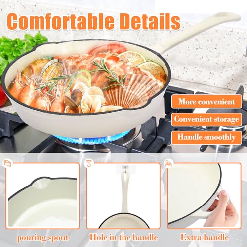 Enameled Cast Iron Skillet (Cream White / 3 Pieces)