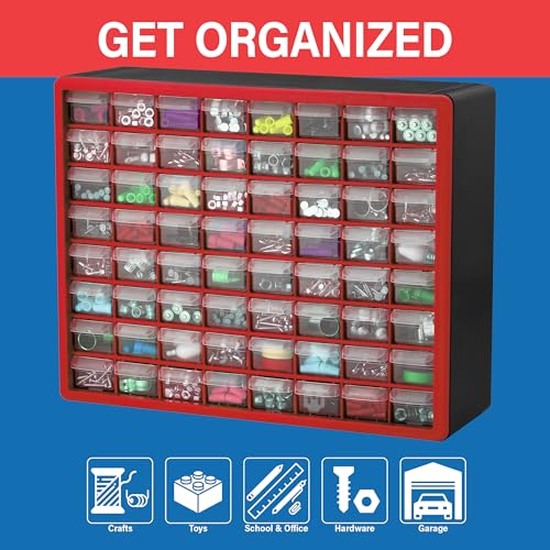 64 Drawer Plastic Storage Cabinet (Red / 64 Drawer / 1 Pack)