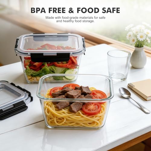 2 Pack Large Glass Food Storage Containers with Lids (2 Pack-63oz)