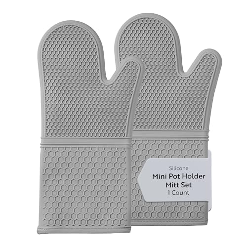 2 Piece Silicone Oven Mitts Set 1 Case of 13.98 x 7.28 x 1.57 Inches Cotton Lined Heat Resistant Gloves (Gray / Oven Mitt)