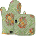Oven Gloves Heat Resistant Potholder Set Oven Gloves with Anti (Sweet Flowers - Set)