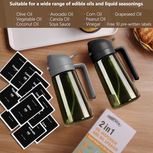 2PCS Olive Oil Dispenser and Oil Sprayer (Grey&Green / 2 Pack)