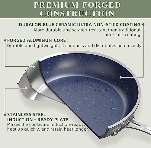 9pc Cookware Set Healthy Duralon Blue Ceramic Nonstick Coated (9 Piece Cookware Set / Rosemary Green)