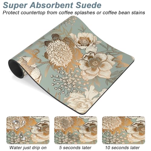 Coffee Mat 12" x 19" Cute Coffee Bar Mats for Espresso Machine Station Accessories and Organizer (Retro Flower / 12" x 19")