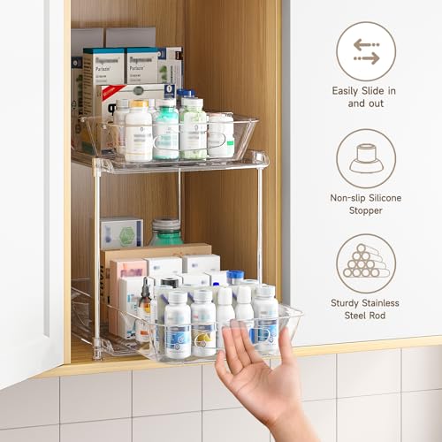 4-Pack 2-Tier Under Sink Organizer with Pull Out Drawers (transparent / 11.2 Inch)