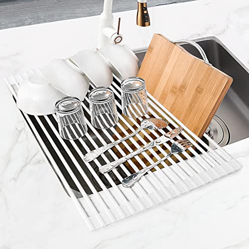 Roll Up Dish Drying Rack (Rectangle-white / Rectangle: 18" x 13")