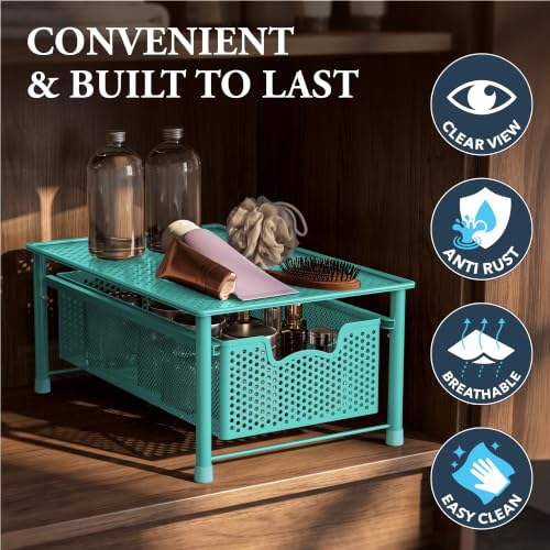 Stackable Cabinet Basket Drawer Organizer (1-Tier / Turquoise)