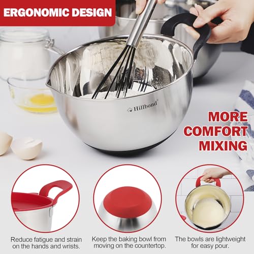 Stainless Steel Mixing Bowls with Lids Set (Red)