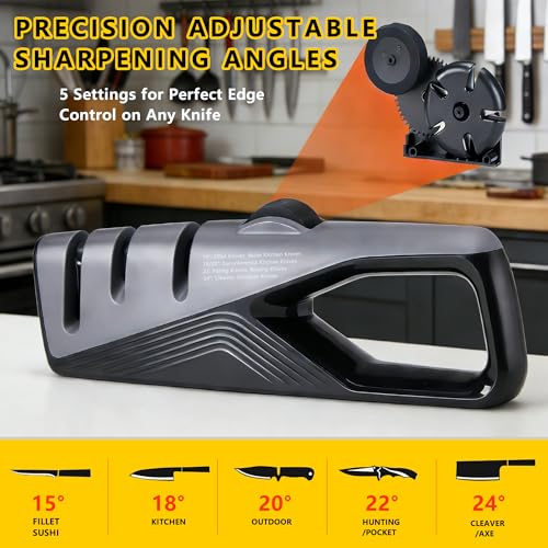 5 Adjustable Knife Sharpener for Straight & Serrated Knives (Gray)
