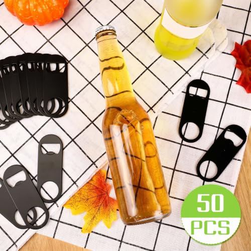 50 Pcs Bottle Openers Stainless Steel Flat Bottle Opener Bulk 3.4 x 1.3 Inches Bartender Beer Key Soda Can Mini Speed for Kitchen (Black)