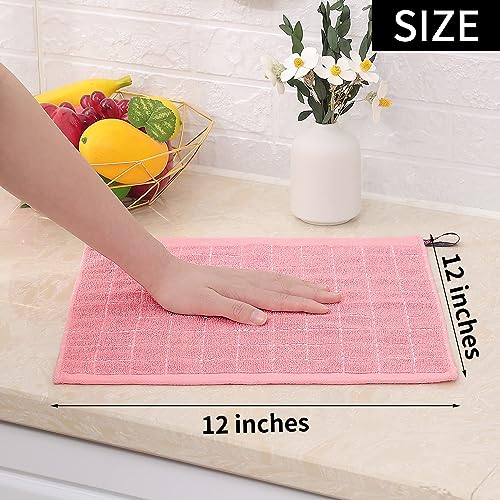 100% Cotton Terry Kitchen Dish Cloths (Pink / 12 X 12 - 24 Pack)