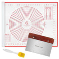 Silicone Pastry Baking Mat with Measurements Extra a Brush and a Dough Scraper (27.5"(L) x 20"(W) / Red)