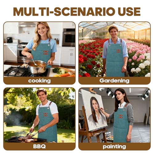 Aprons For Women Men With Large Pockets (Green)