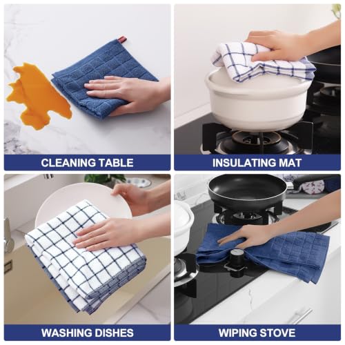 Premium Cotton Kitchen Dish Cloths 12"x 12" (Navy Blue / 12" X 12" - 8 Pack)