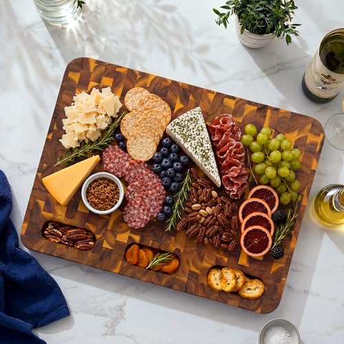 End Grain Acacia Wood Cutting Board for Kitchen 24x18x1.5 in (Natural / 24"L x 18"W)