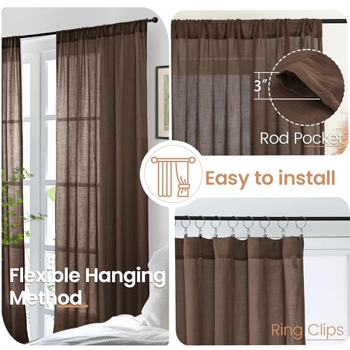 Long Linen Curtains 102 Inch Length for Living Room (Brown / 52"W x 102"L (Pack of 2))