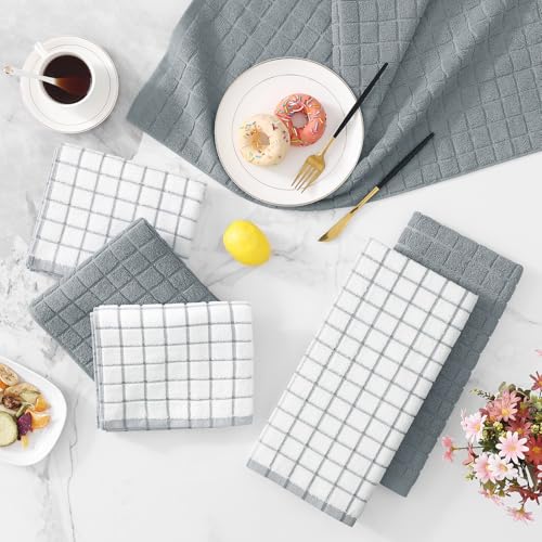 Large Premium Cotton Kitchen Towels 16"x 28" (Grey / 16" X 28" - 12 Pack)