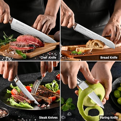 14 Pcs Kitchen Knife Set with Block (Red)