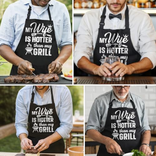 Mens Aprons with Pockets Funny Apron for BBQ Grilling Kitchen Cooking Valentines Birthday Christmas (Husband 1)