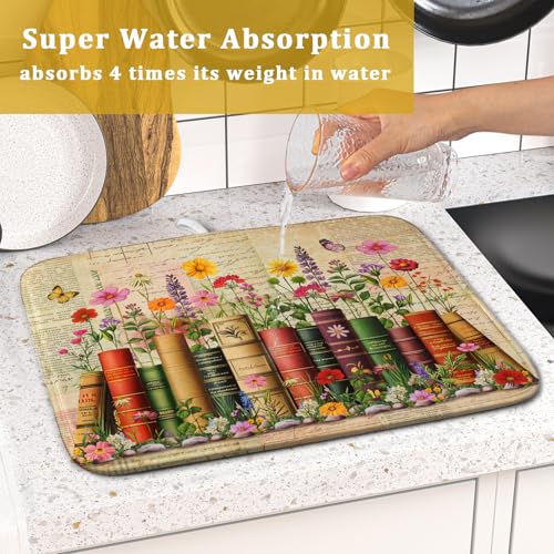 Colorful Books Kitchen Drying Mat (Book Shelf / 18" x 16")