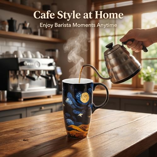 Starry Night Ceramic Travel Mug with Lid (Starry Sky)