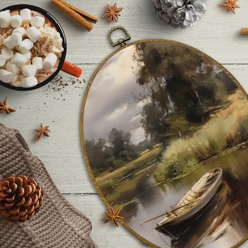 Vintage Rustic Lakeside Boat Oval Wall Art Decor (Colour 27)