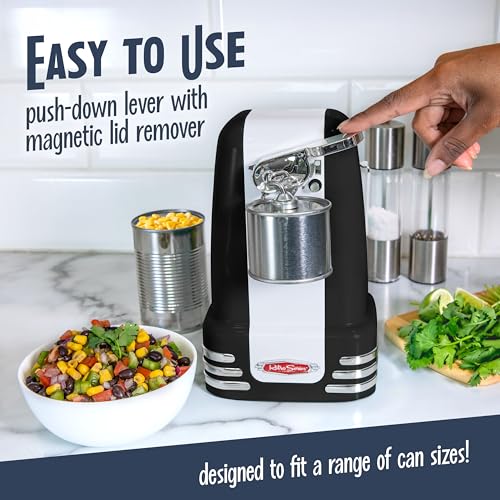 Retro Electric Can Opener for Kitchen with Magnetic Lid Remover (Black)