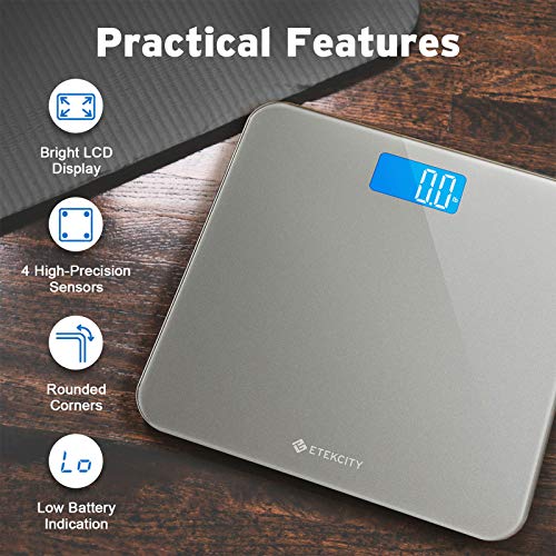 Digital Bathroom Scale for Body Weight (Light Grey / 11.8 x 11.8 inches)