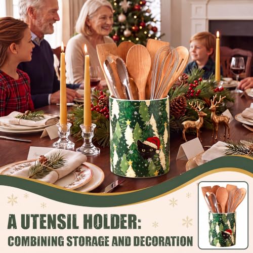 Christmas Tree & Black Cat Ceramic Utensil Holder (Christmas Tree Cat)