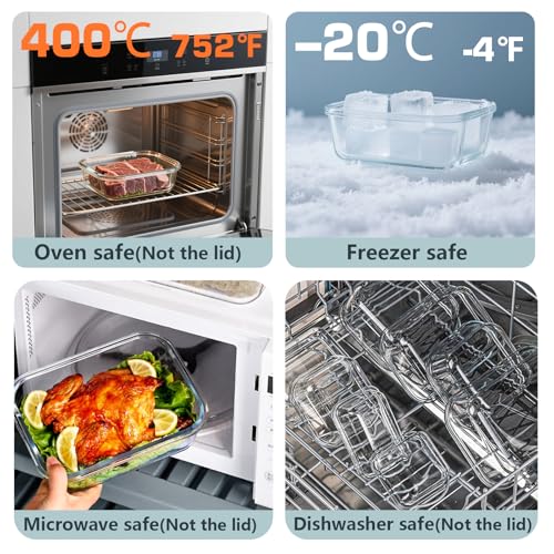 12 Pack Glass Food Storage Container Set with Lids Non Toxic (Gray-12)