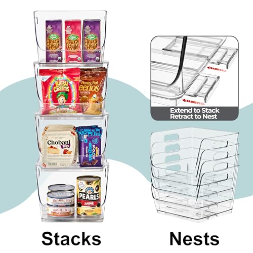 Clear Pantry Organizer with Stackable Storage Bins (Medium Square / 4 Pack)