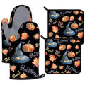 Halloween Pumpkin Autumn Maple Leave Oven Mitts and Pot Holders Sets Heat Resistant 4Pcs Potholders Oven Gloves Hot Pads for Kitchen Baking Cooking Grilling BBQ (Halloween Pumpkin Autumn Maple Leave)