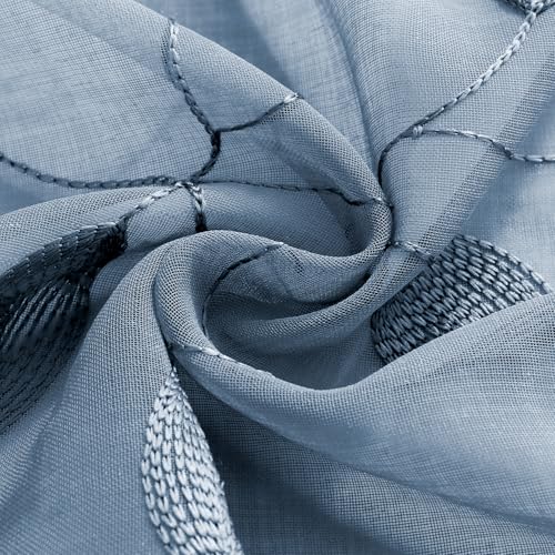 Stone Blue Kitchen Tier Curtains Leaf Embroidered (30"W x 36"L (Pack of 2) / Stone Blue)
