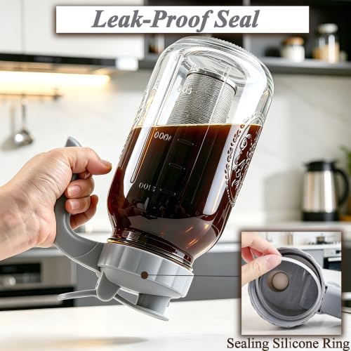 Cold Brew Coffee Maker 64oz Mason Jar Pitcher with Stainless Steel Filter (Grey-64OZ / 64 Ounces)