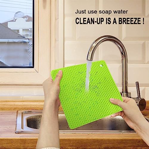Silicone Trivet Mats (7.1+7in, 4 Green Round + Rectangle)