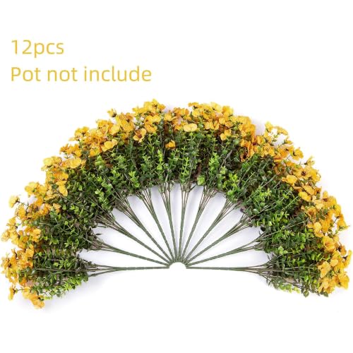 Artificial Fall Flowers Faux Mums for Outdoor Indoor Garden Home Decoration (Yellow)