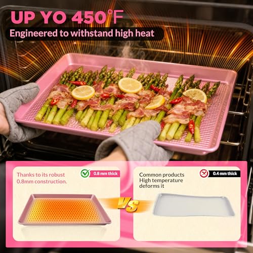 3 Piece Heavy Duty Carbon Steel Baking Sheets Set (Pink)
