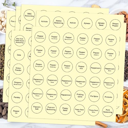 Spice Labels 432Pcs Spice Labels Stickers 1.4in Waterproof Adhesive Round Preprinted Spice with Blank Label Black Tear Resistant Sticker for Kitchen Jars Caps Food Containers Organizers (T Black)