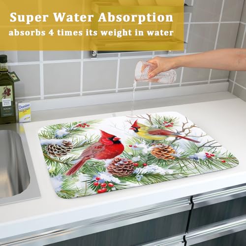 Red Birds Dish Drying Mat (24" x 18")