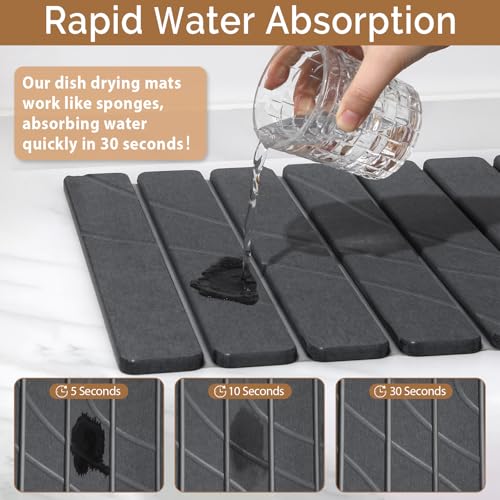Large Stone Dish Drying Mat for Kitchen Counter (Flow Line Dark Gray / 24" x 16")